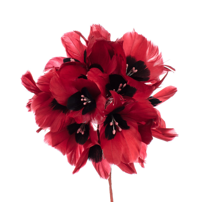 Millinery Supplies UK Red / Black Feather Hydrangea